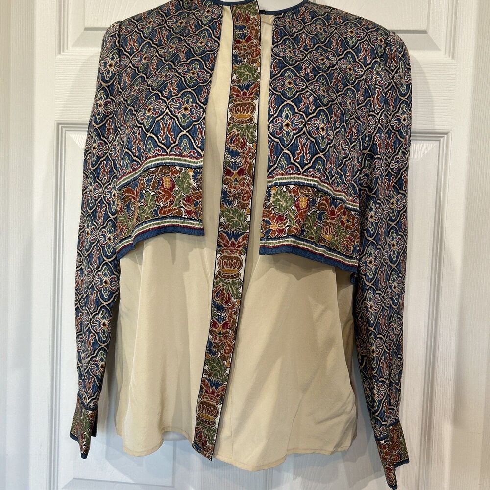 Vintage 100% Silk Adrianna Papell Blouse Faux Jacket Baroque Style Size 8